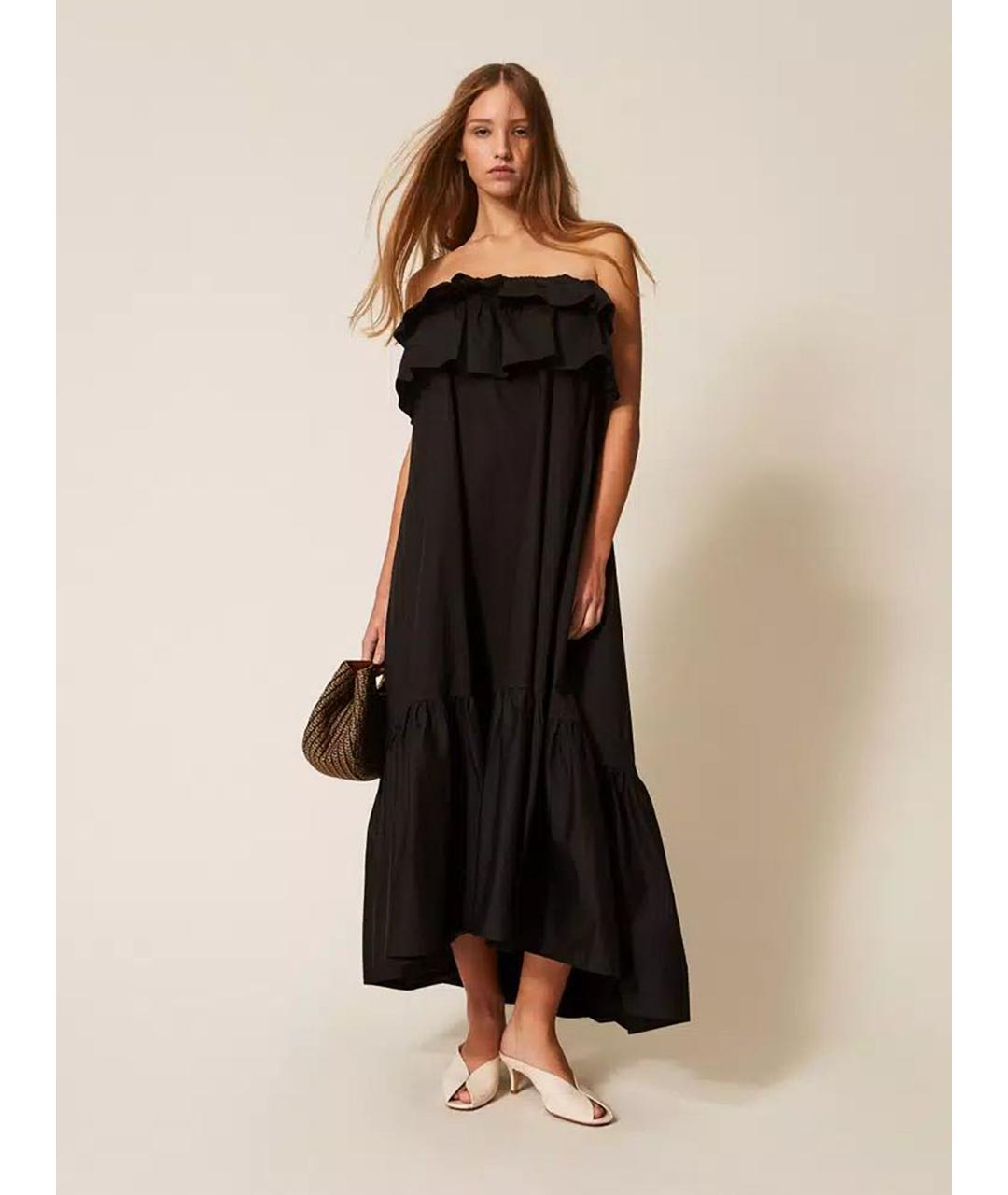 TWIN-SET Черное хлопковое повседневное платье, фото 2