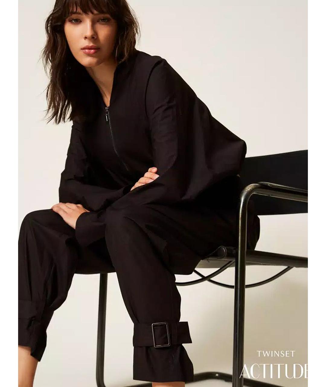 TWIN-SET Черные хлопковые прямые брюки, фото 5