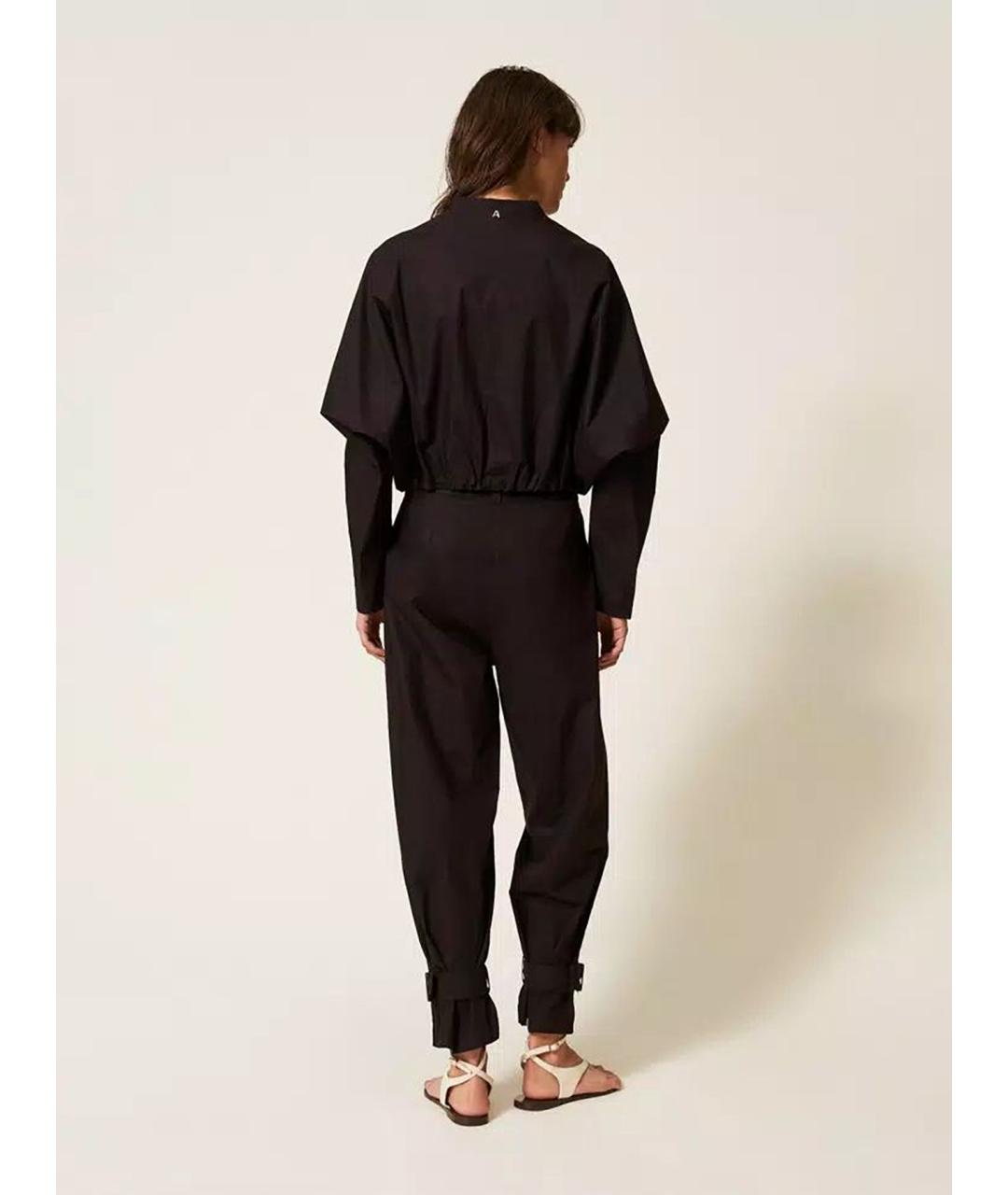 TWIN-SET Черные хлопковые прямые брюки, фото 4