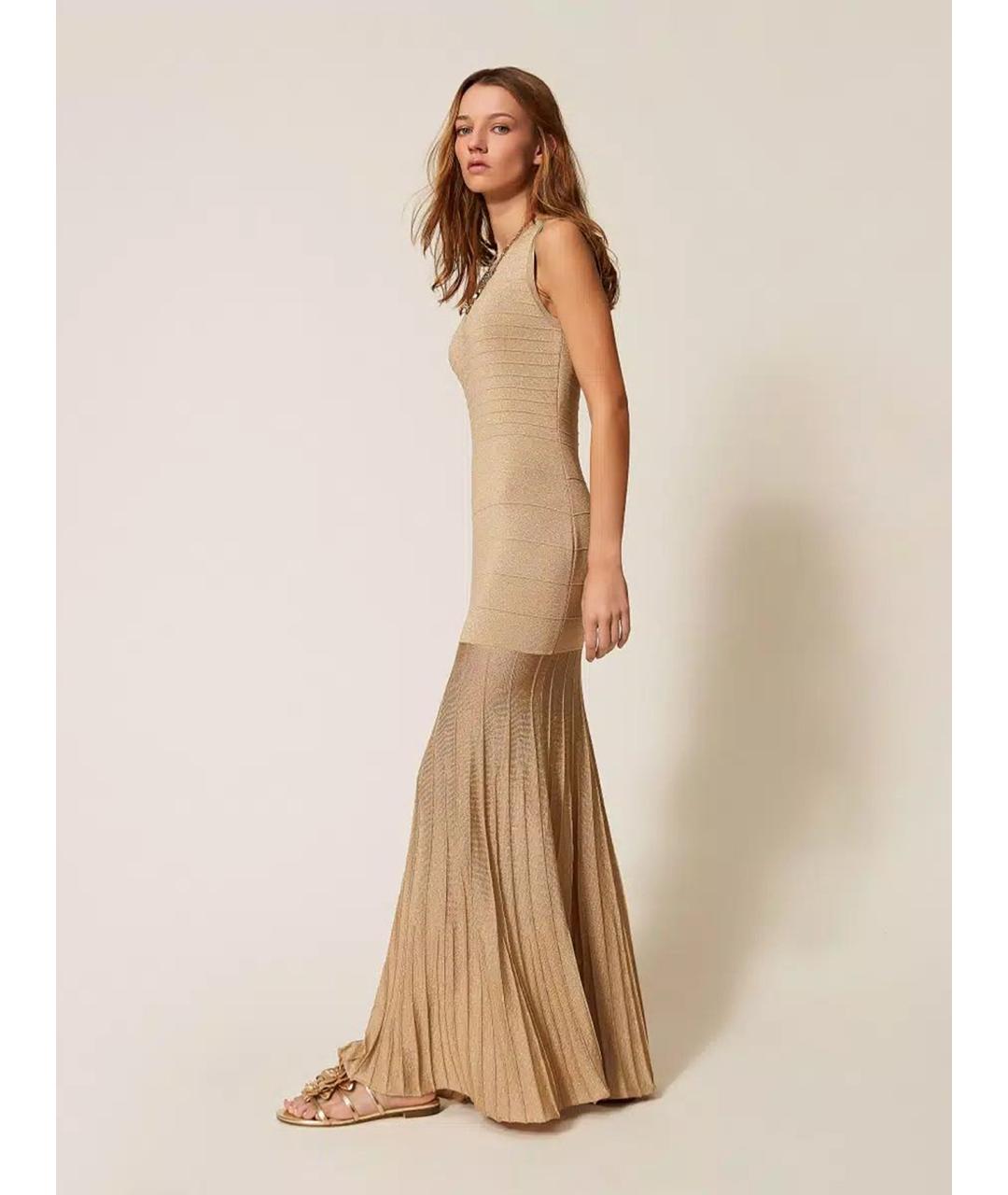 TWIN-SET Бежевое полиэстеровое коктейльное платье, фото 2