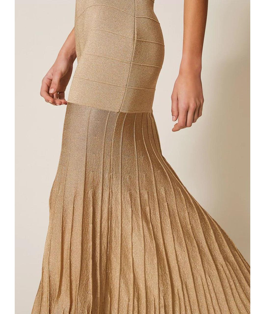 TWIN-SET Бежевое полиэстеровое коктейльное платье, фото 4