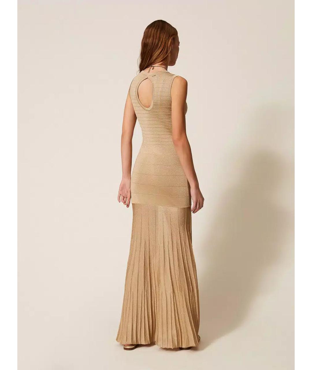 TWIN-SET Бежевое полиэстеровое коктейльное платье, фото 3