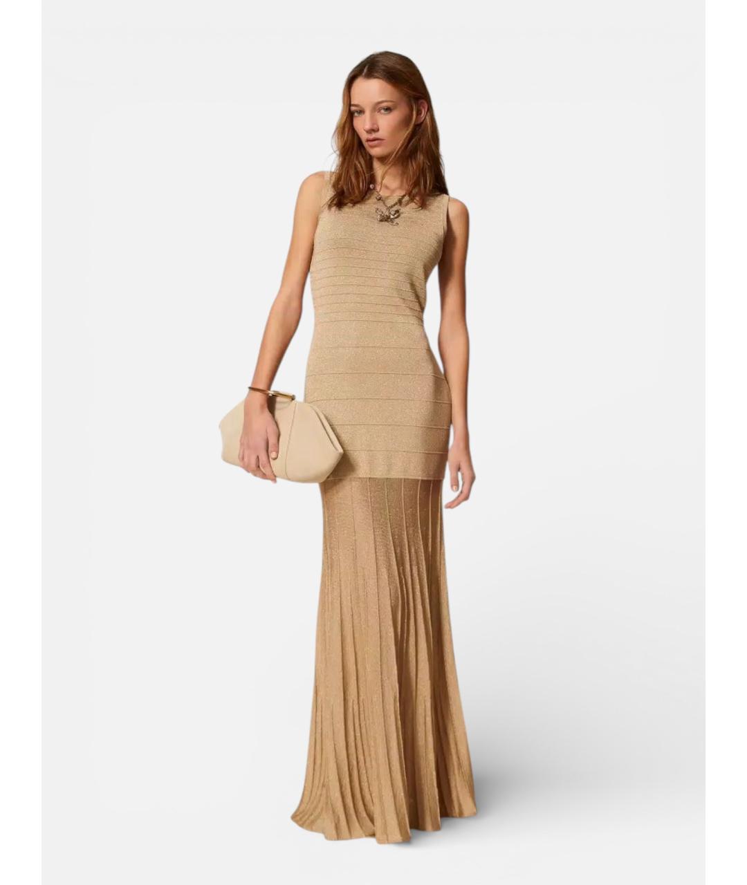TWIN-SET Бежевое полиэстеровое коктейльное платье, фото 5