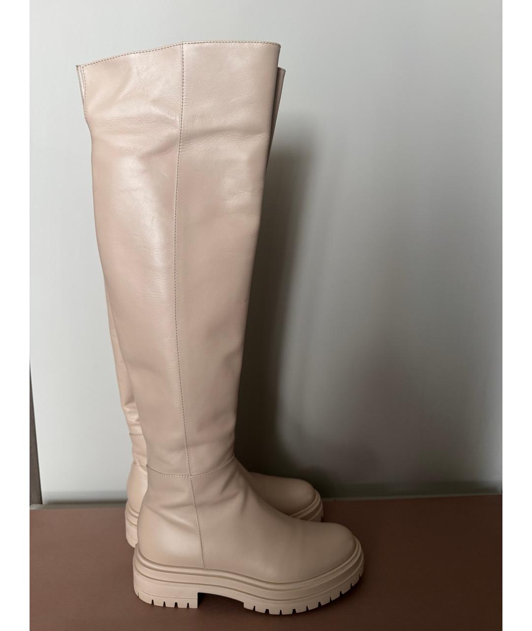 GIANVITO ROSSI Бежевые кожаные ботфорты, фото 6