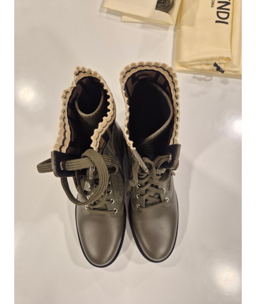 FENDI Хаки кожаные ботинки, фото 2