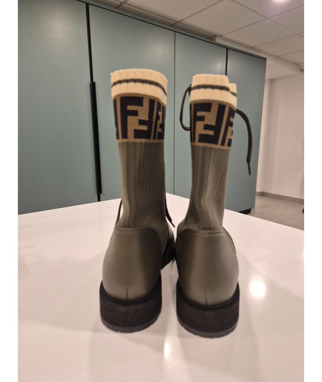 FENDI Хаки кожаные ботинки, фото 4