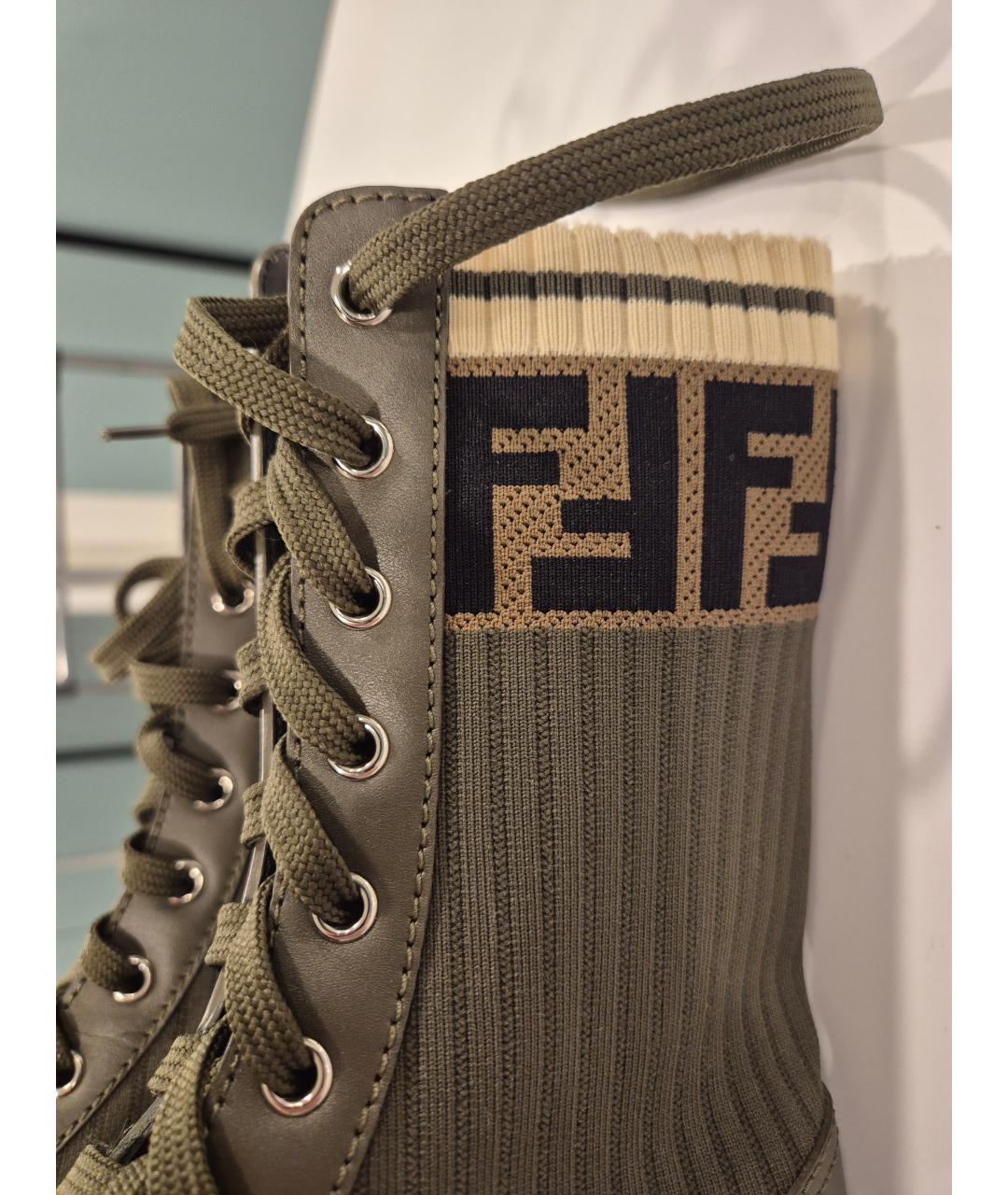 FENDI Хаки кожаные ботинки, фото 6