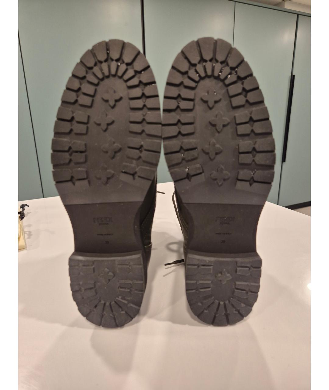 FENDI Хаки кожаные ботинки, фото 5