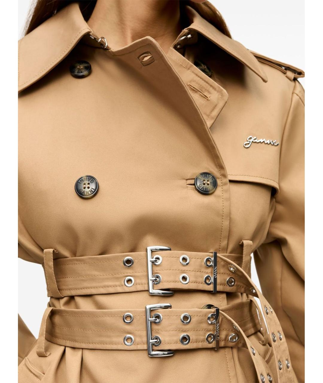 GANNI Бежевый хлопковый тренч/плащ, фото 5