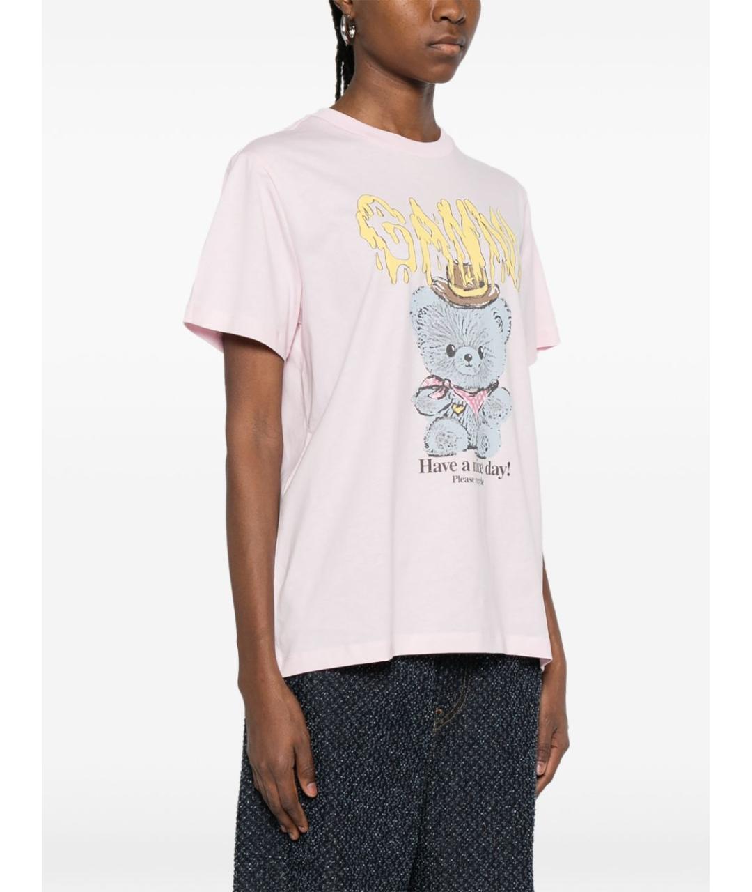 GANNI Розовая хлопковая футболка, фото 5