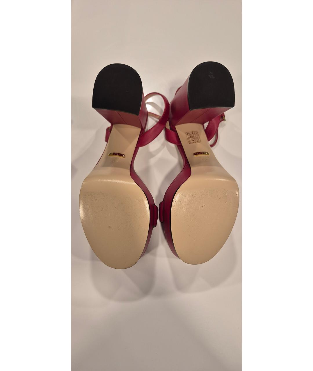 GUCCI Красные кожаные босоножки, фото 5