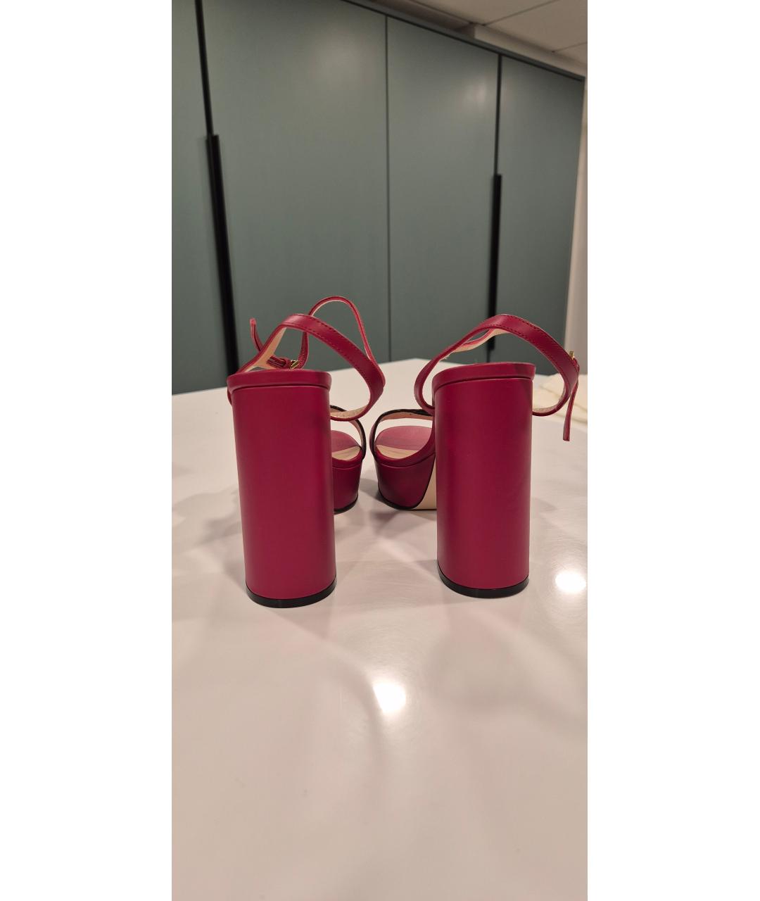 GUCCI Красные кожаные босоножки, фото 4