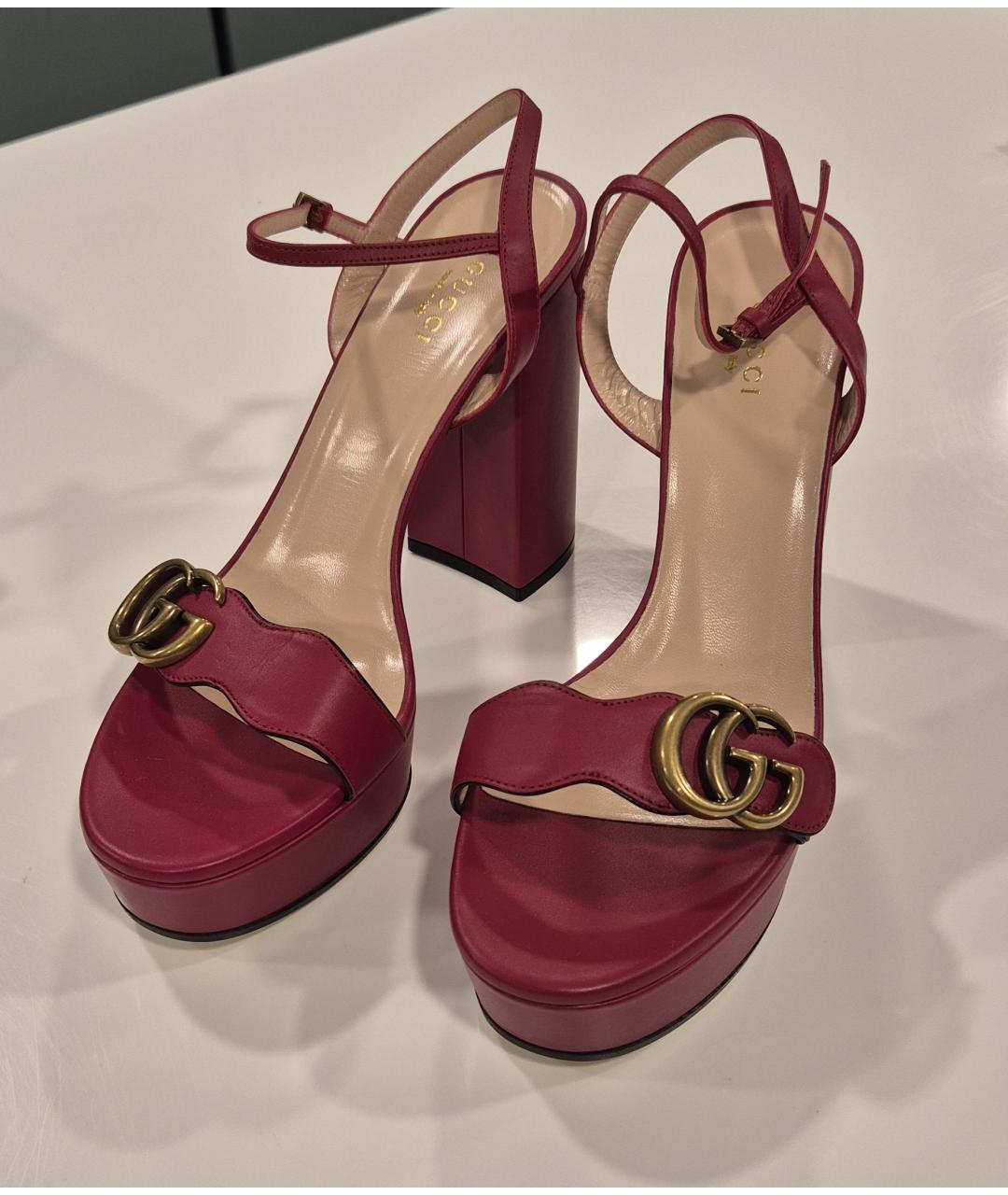 GUCCI Красные кожаные босоножки, фото 3