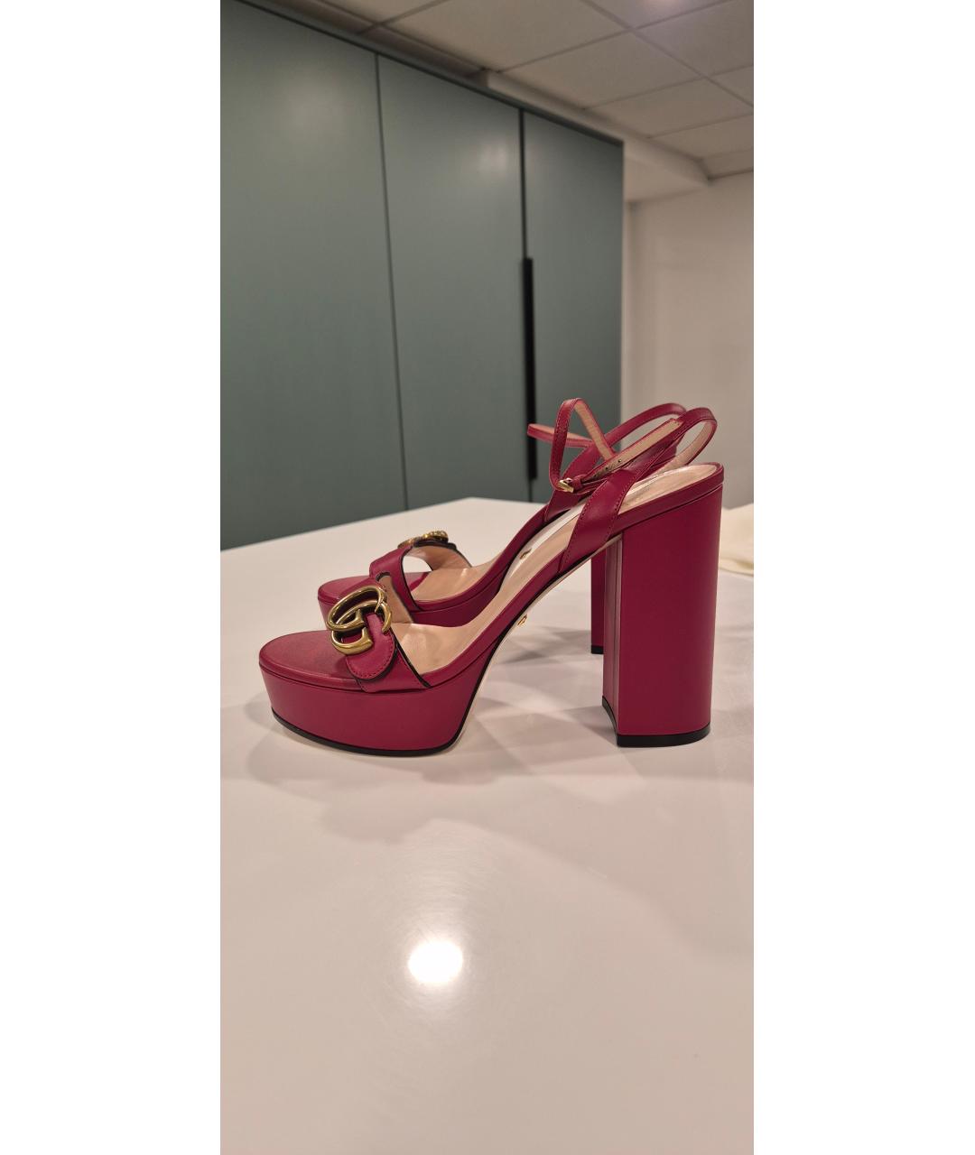 GUCCI Красные кожаные босоножки, фото 8