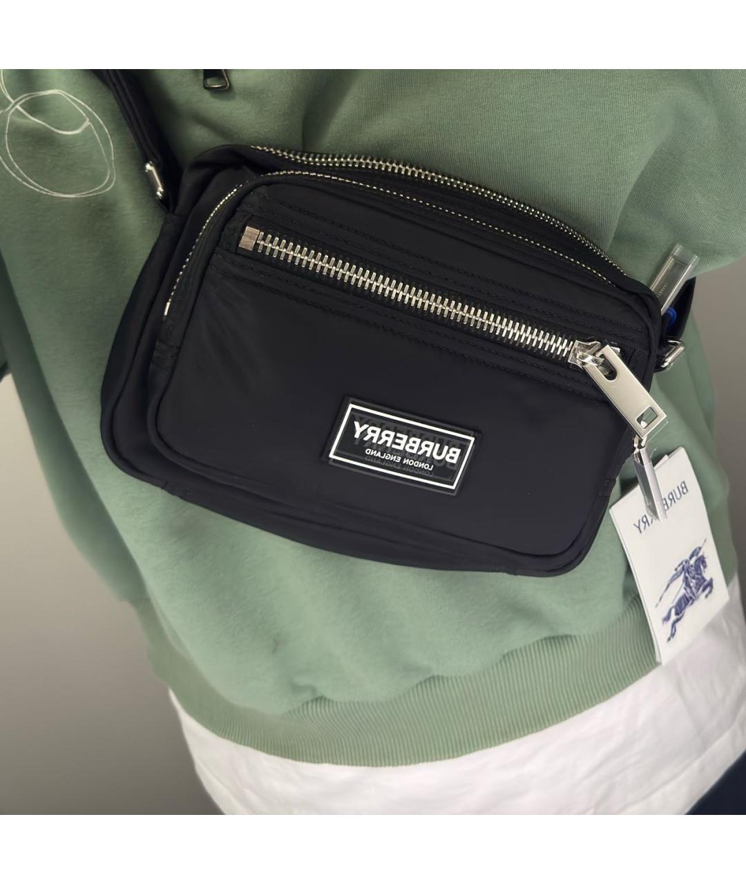 BURBERRY Черная синтетическая сумка на плечо, фото 5