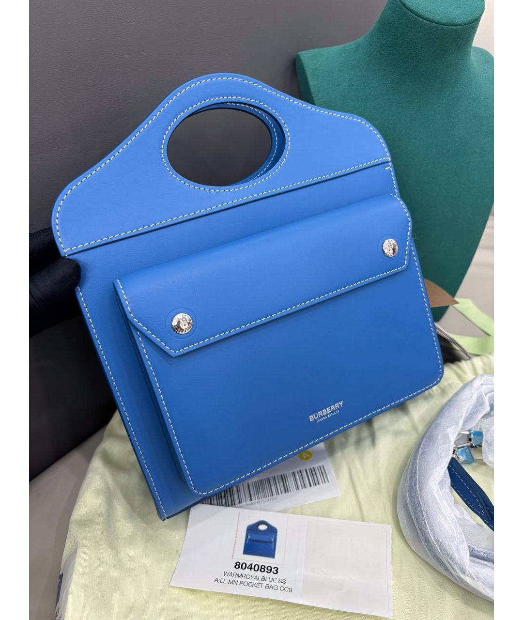 BURBERRY Голубая кожаная сумка через плечо, фото 2
