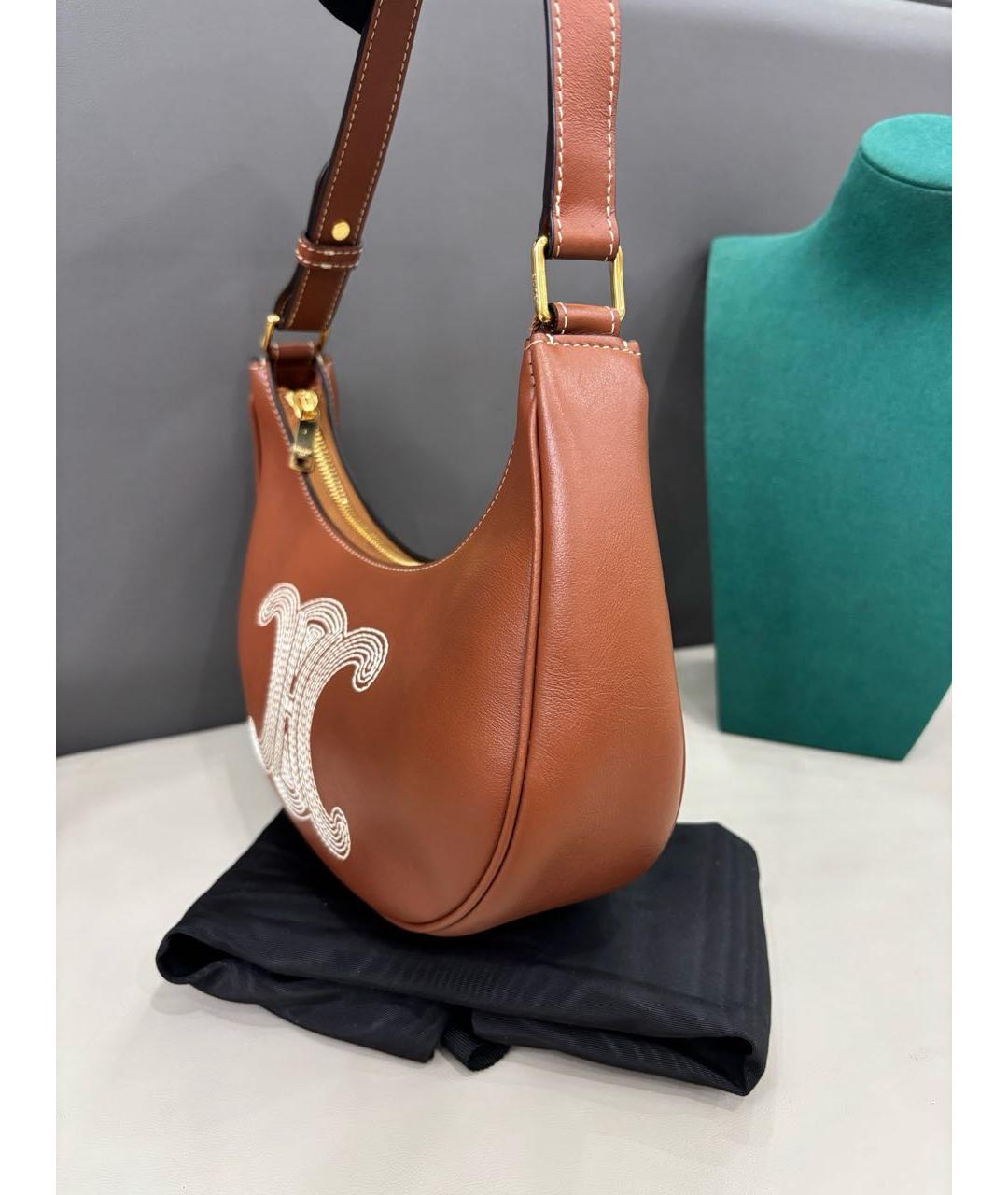 CELINE Коричневая кожаная сумка через плечо, фото 3