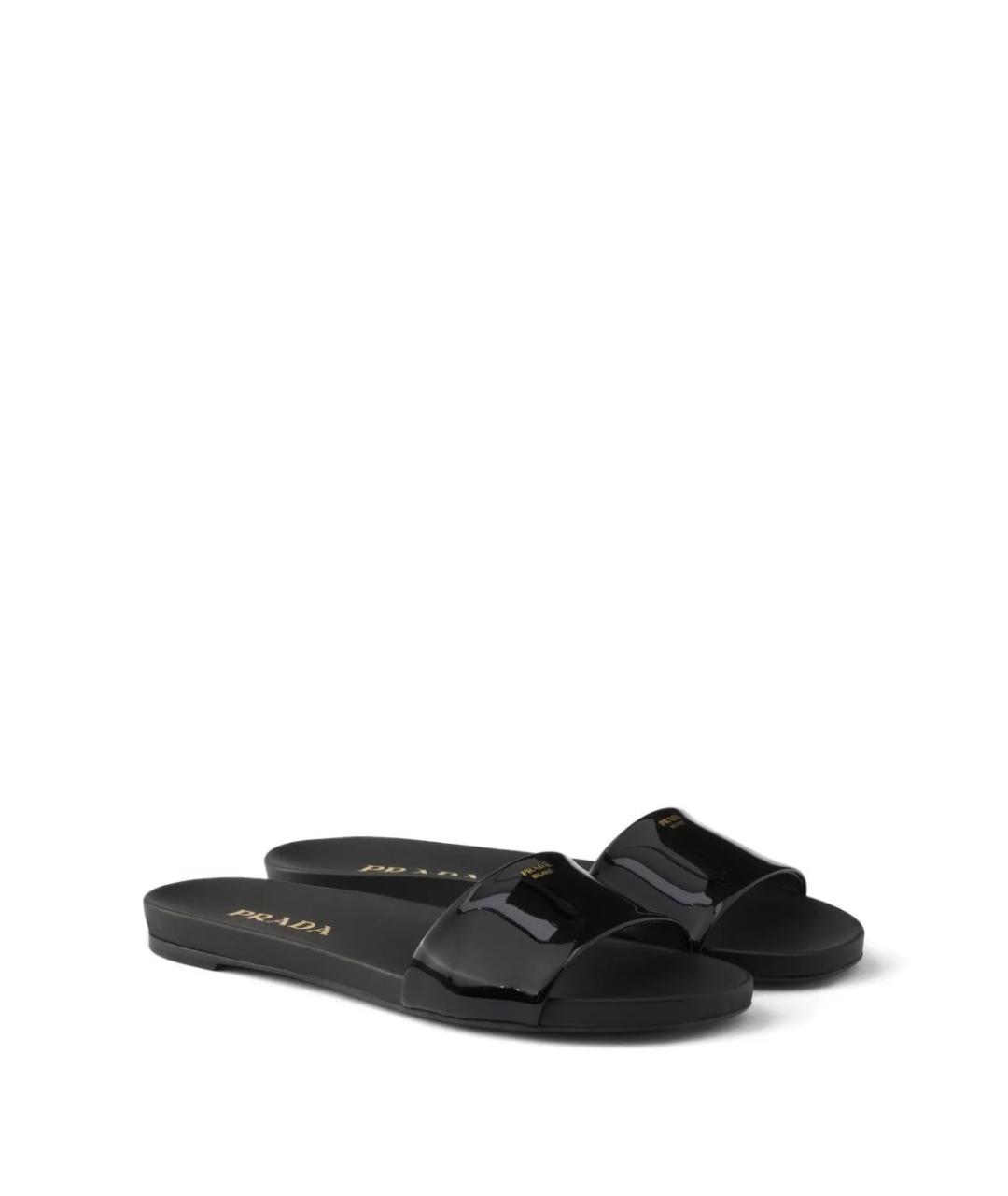PRADA Черные шлепанцы из лакированной кожи, фото 3