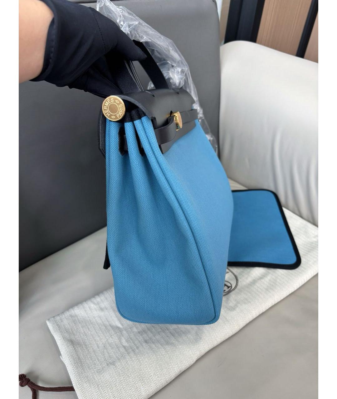 HERMES Голубая сумка с короткими ручками, фото 3