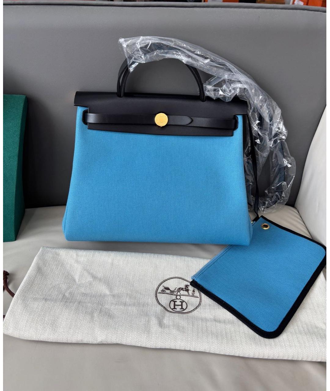 HERMES Голубая сумка с короткими ручками, фото 2