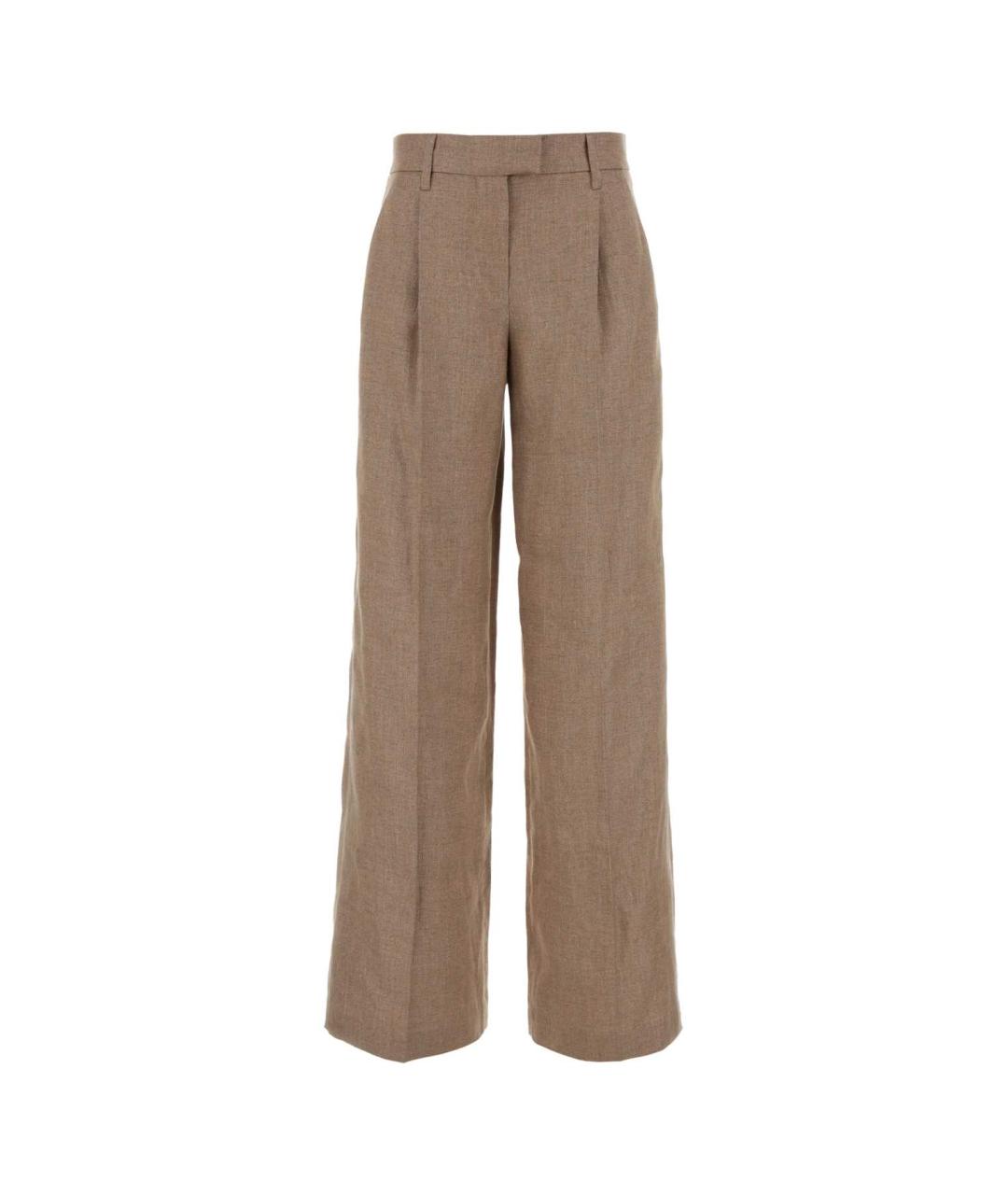 BRUNELLO CUCINELLI Бежевые льняные прямые брюки, фото 1