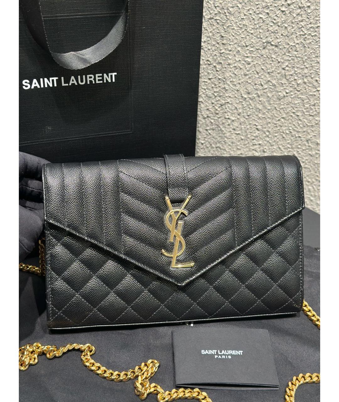 SAINT LAURENT Черная кожаная сумка через плечо, фото 3