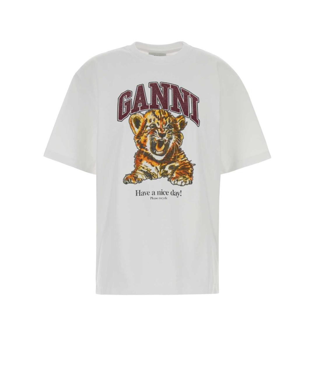 GANNI Белая хлопковая футболка, фото 1