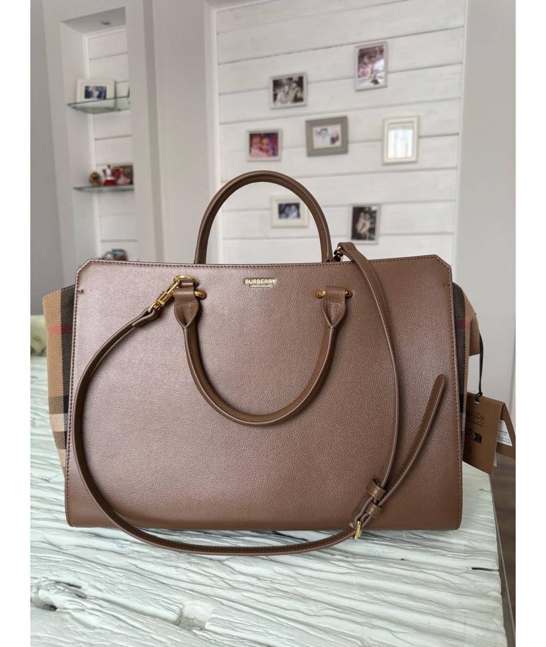 BURBERRY Коричневая кожаная сумка тоут, фото 8