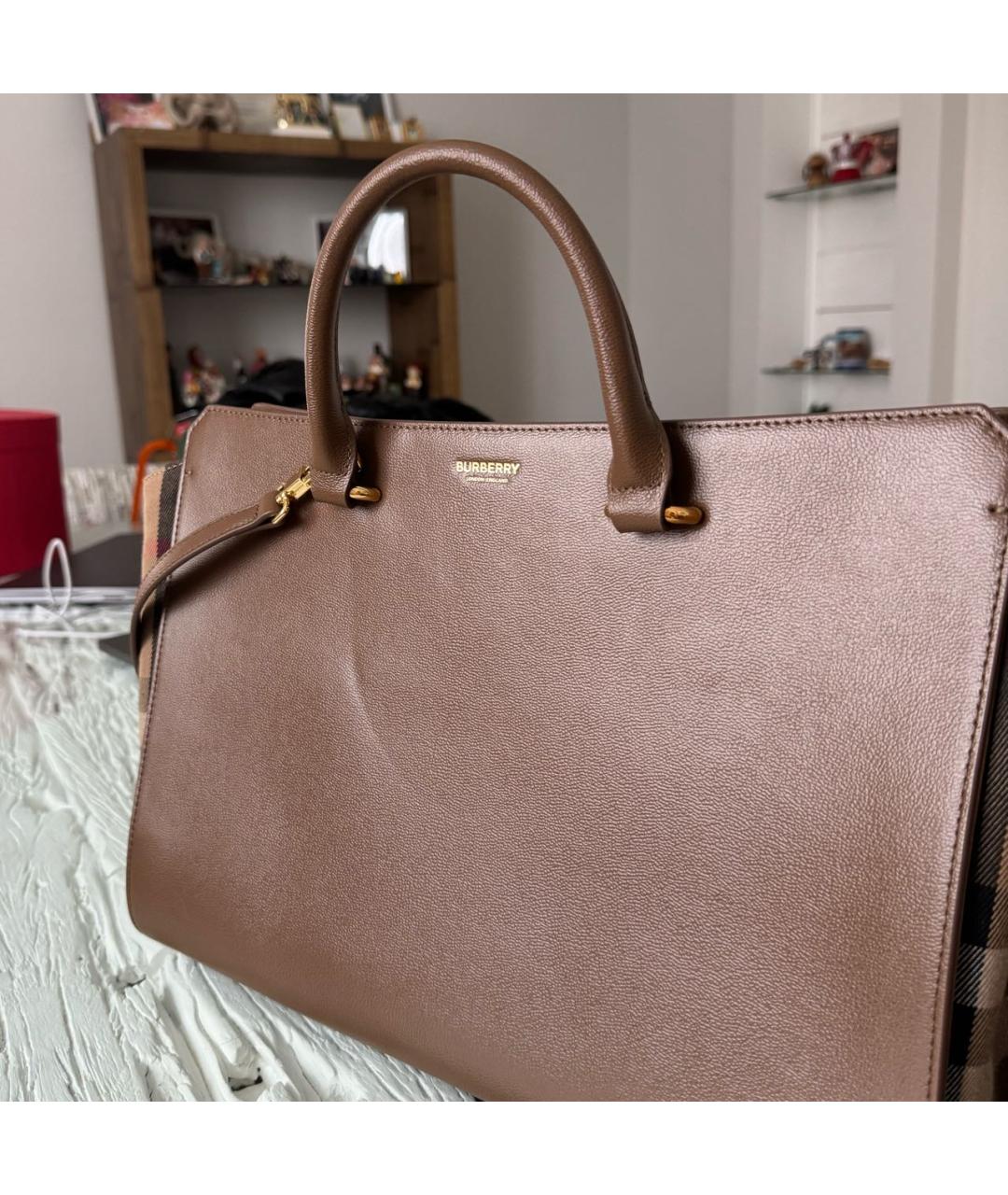 BURBERRY Коричневая кожаная сумка тоут, фото 5