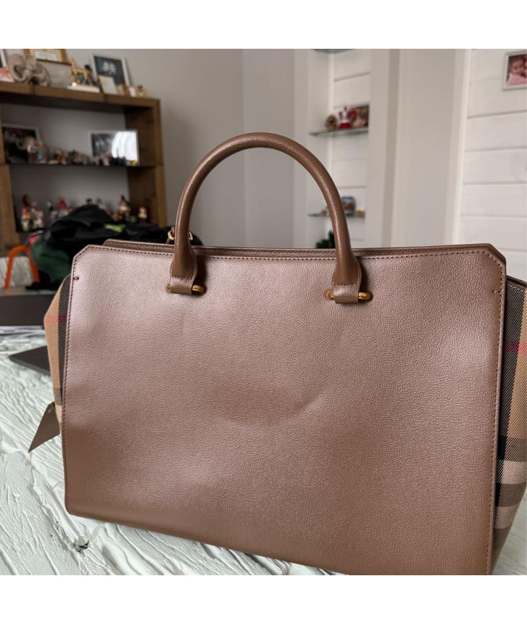 BURBERRY Коричневая кожаная сумка тоут, фото 7