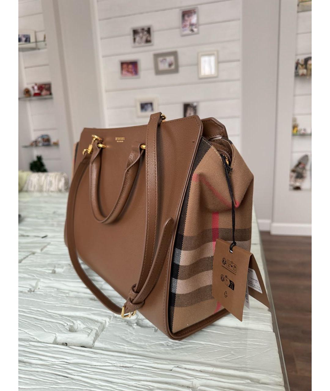 BURBERRY Коричневая кожаная сумка тоут, фото 2