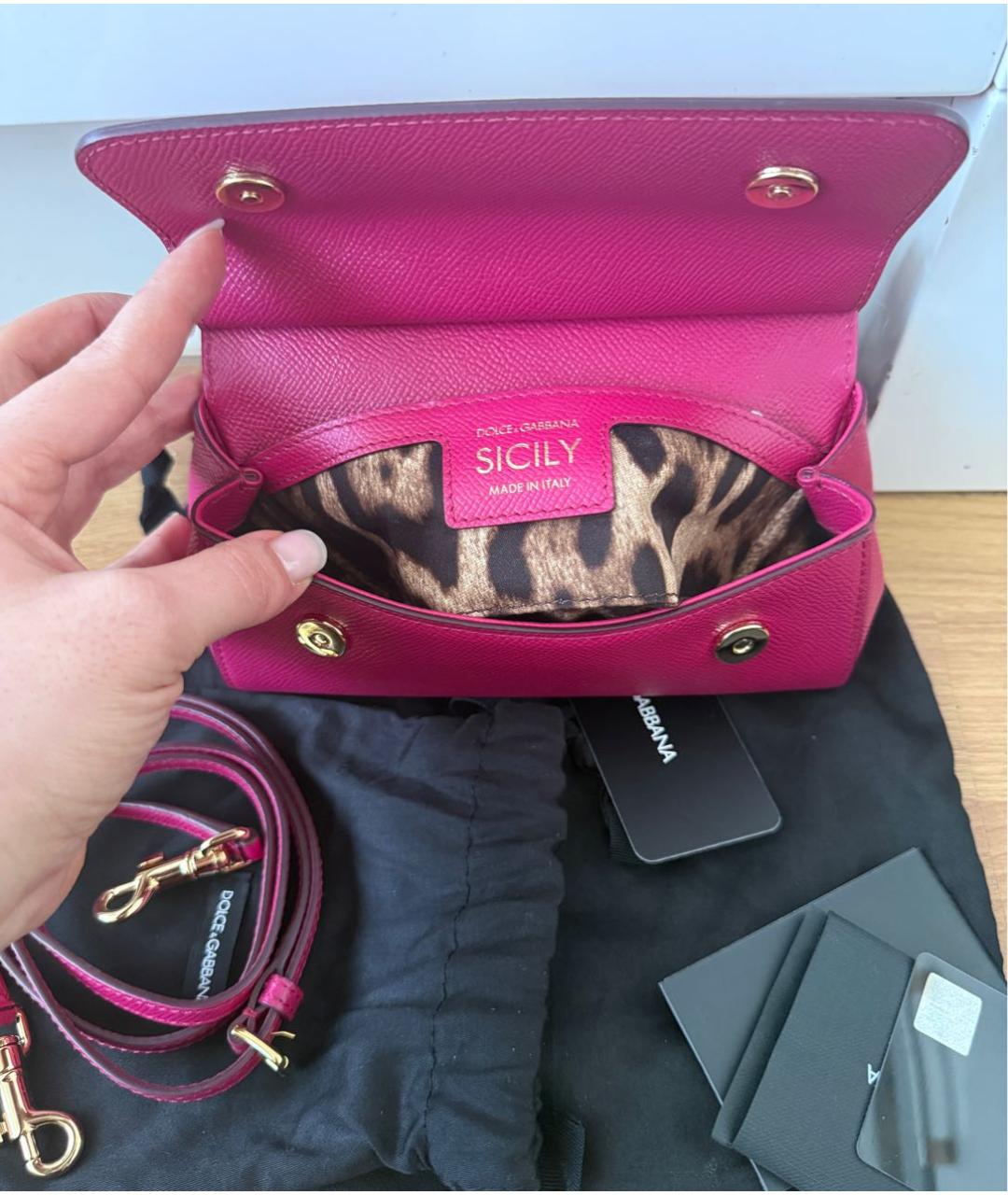 DOLCE&GABBANA Розовая кожаная сумка через плечо, фото 6