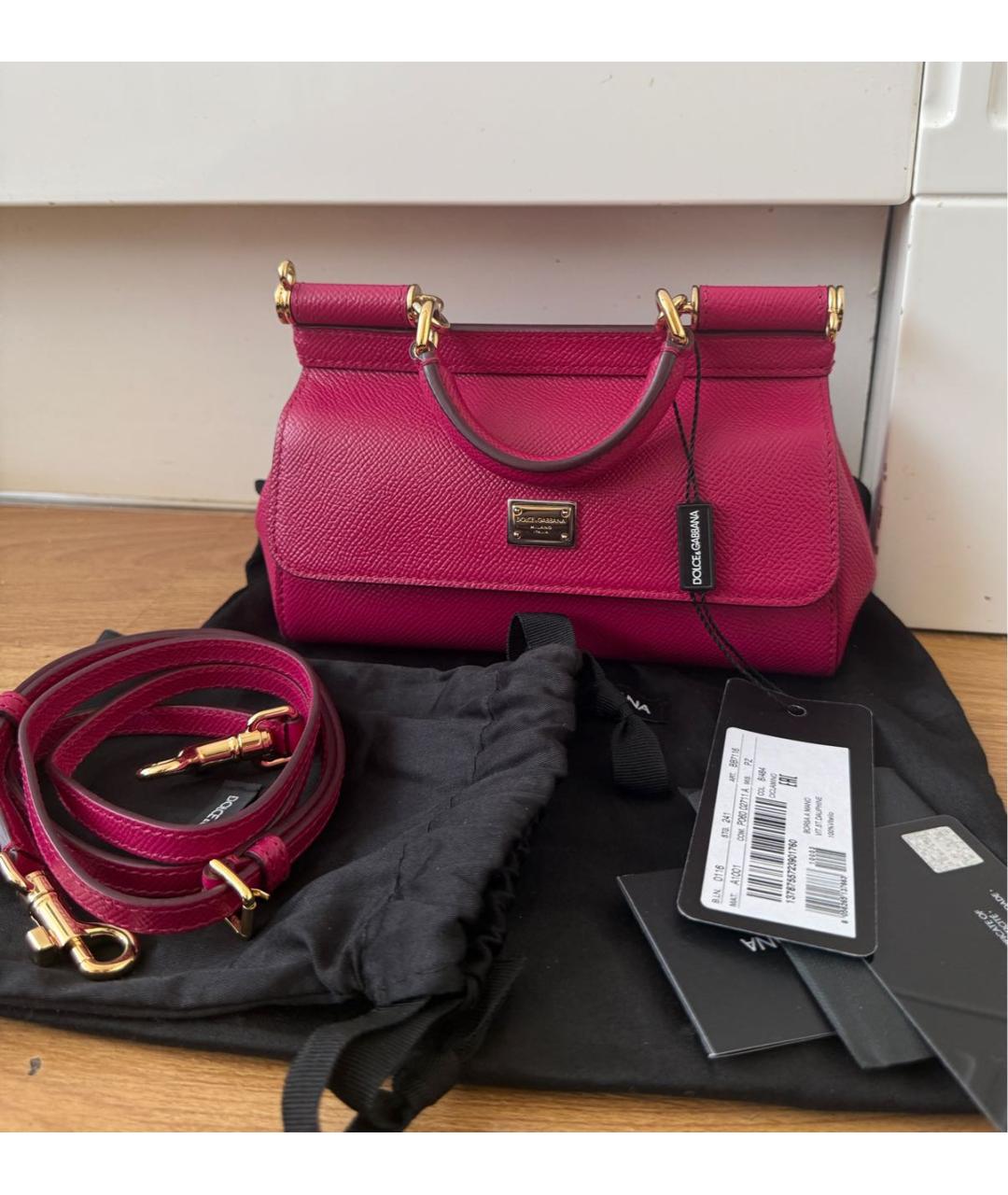 DOLCE&GABBANA Розовая кожаная сумка через плечо, фото 7