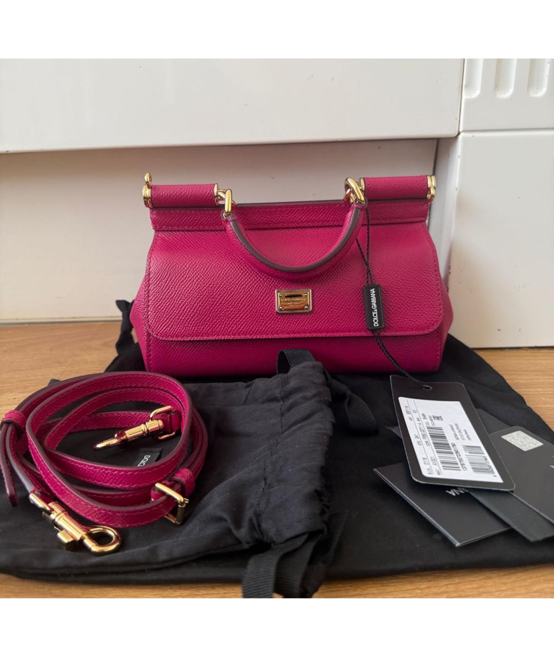 DOLCE&GABBANA Розовая кожаная сумка через плечо, фото 8