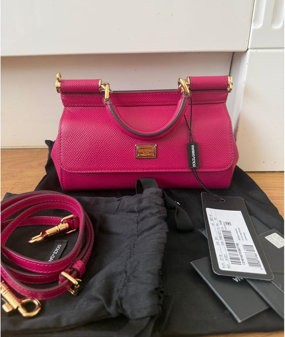 DOLCE&GABBANA Розовая кожаная сумка через плечо, фото 9