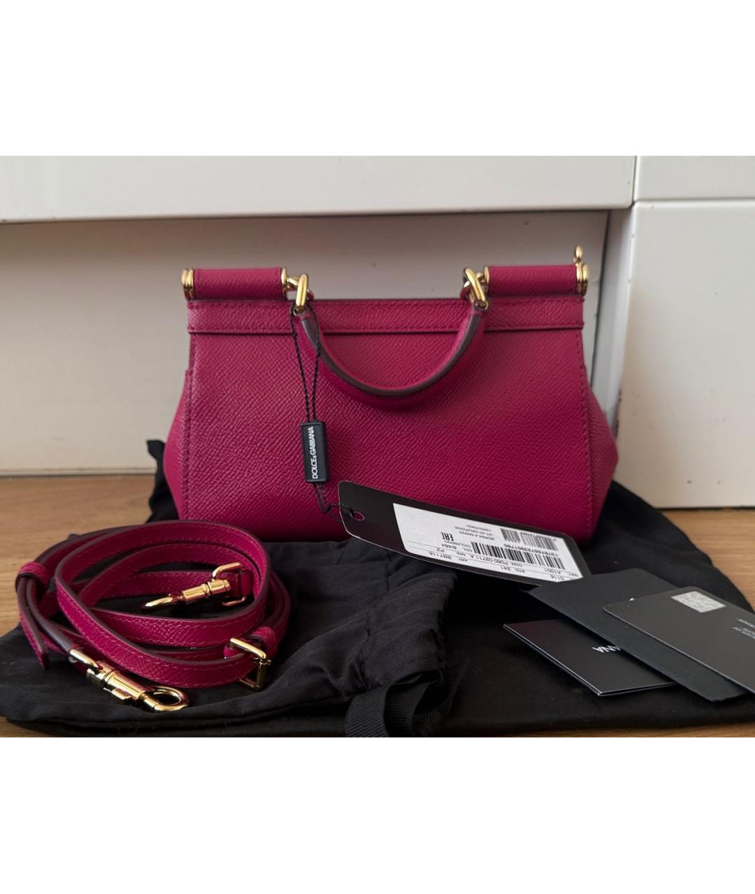 DOLCE&GABBANA Розовая кожаная сумка через плечо, фото 3