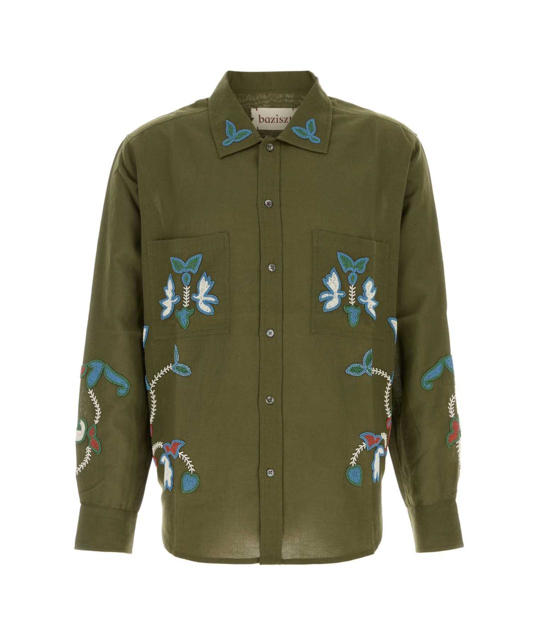 BAZISZT Зеленая хлопковая кэжуал рубашка, фото 1