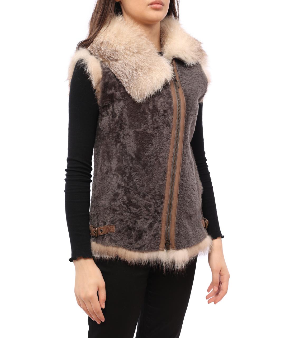 BRUNELLO CUCINELLI Коричневый меховой жилет, фото 5