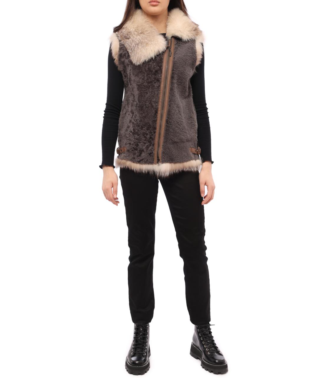 BRUNELLO CUCINELLI Коричневый меховой жилет, фото 2