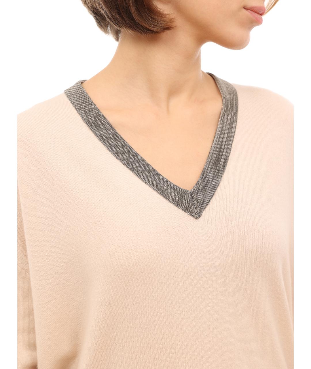 BRUNELLO CUCINELLI Бежевый кашемировый джемпер / свитер, фото 3