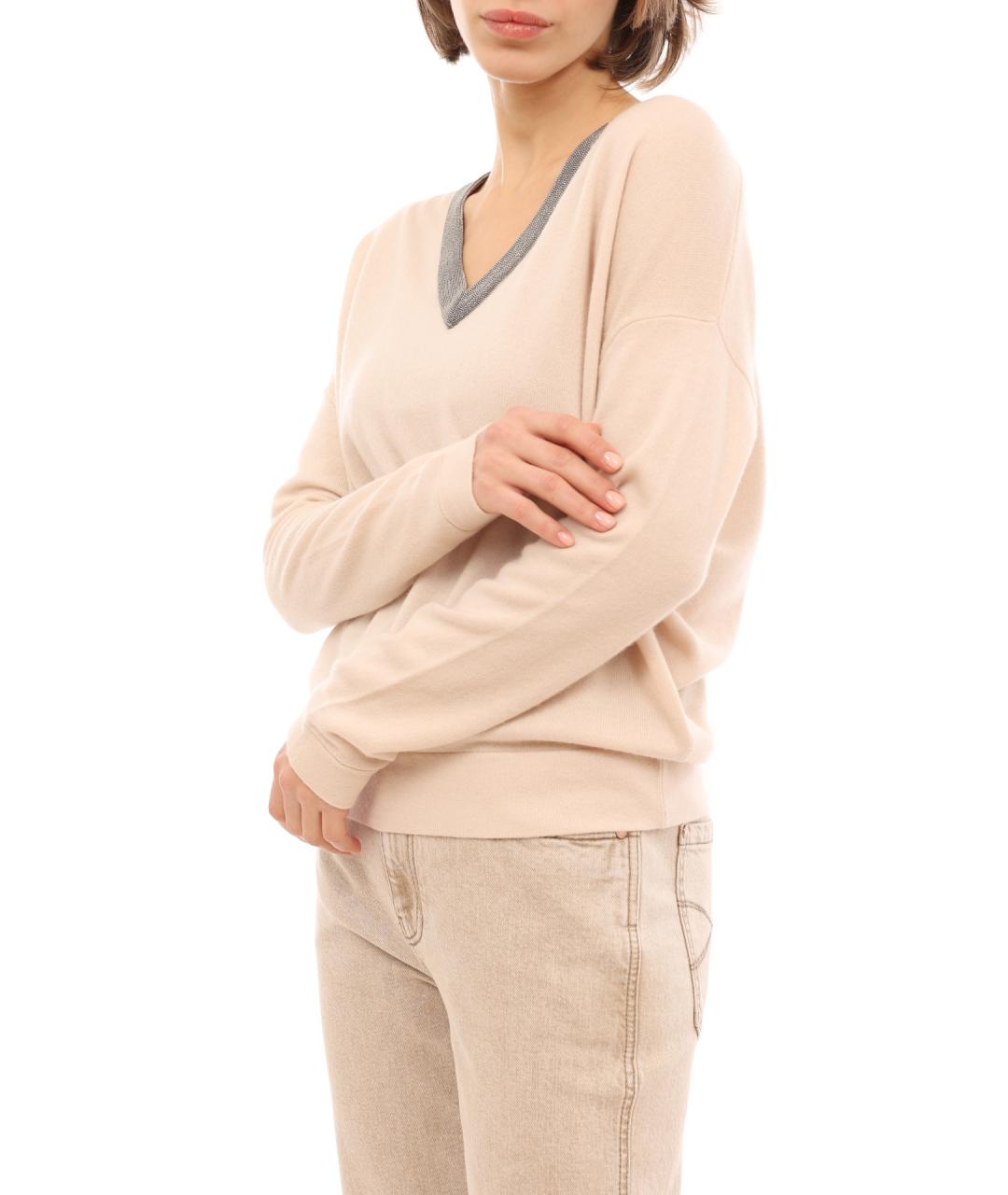 BRUNELLO CUCINELLI Бежевый кашемировый джемпер / свитер, фото 4