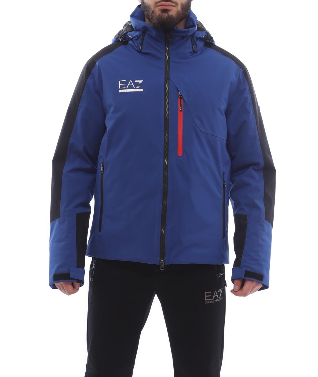 EA7 Синяя полиэстеровая куртка, фото 1