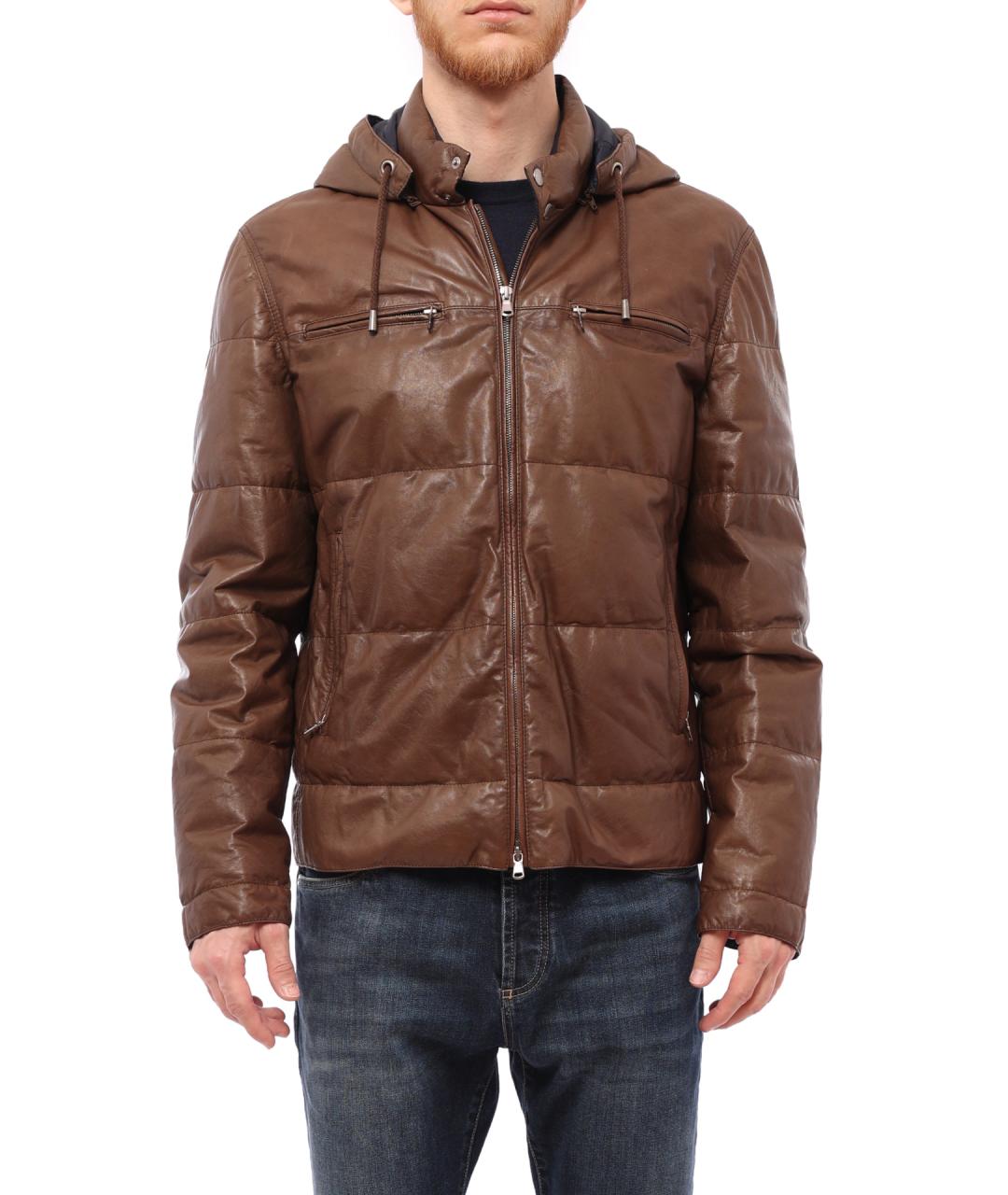 BRUNELLO CUCINELLI Коричневый кожаный пуховик, фото 1