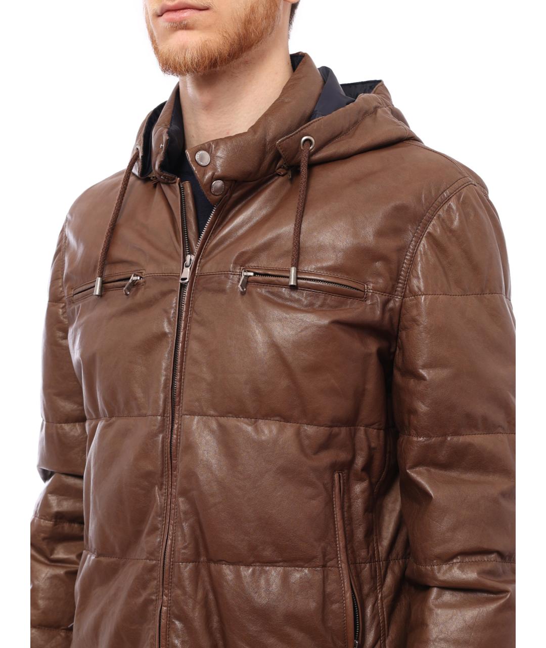 BRUNELLO CUCINELLI Коричневый кожаный пуховик, фото 3