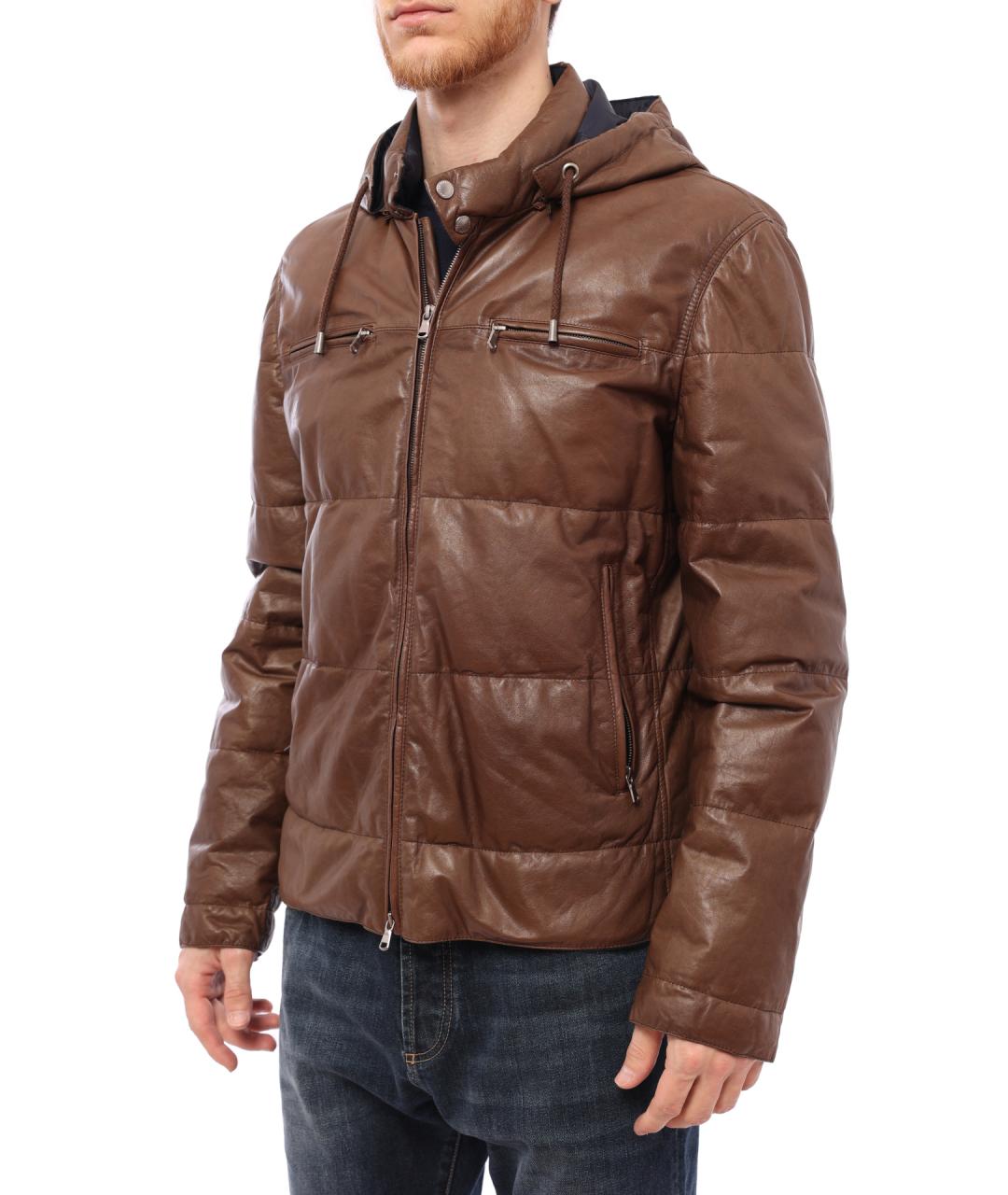 BRUNELLO CUCINELLI Коричневый кожаный пуховик, фото 6