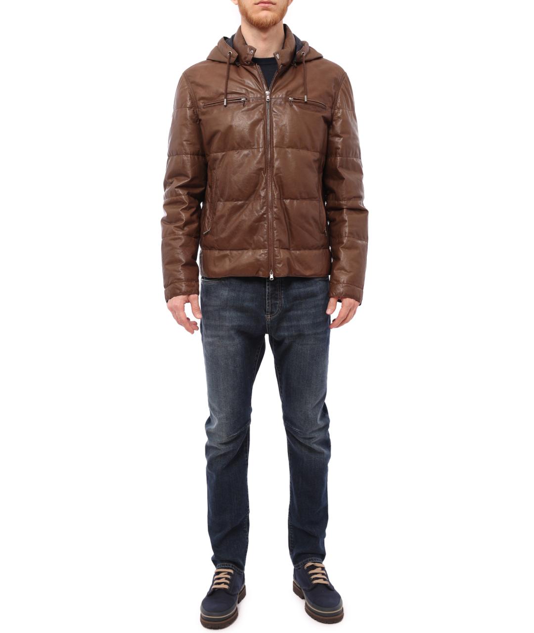 BRUNELLO CUCINELLI Коричневый кожаный пуховик, фото 4