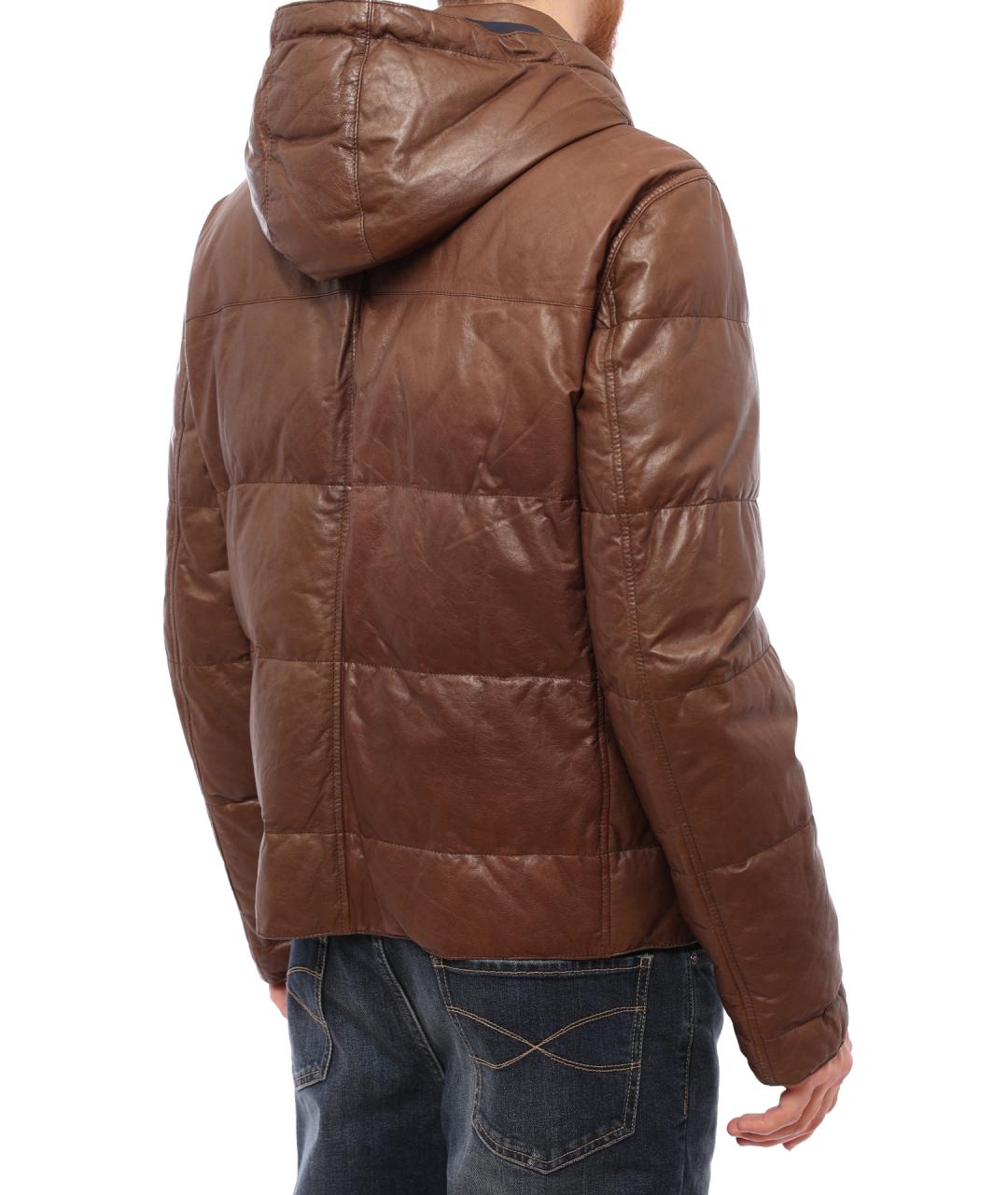 BRUNELLO CUCINELLI Коричневый кожаный пуховик, фото 2