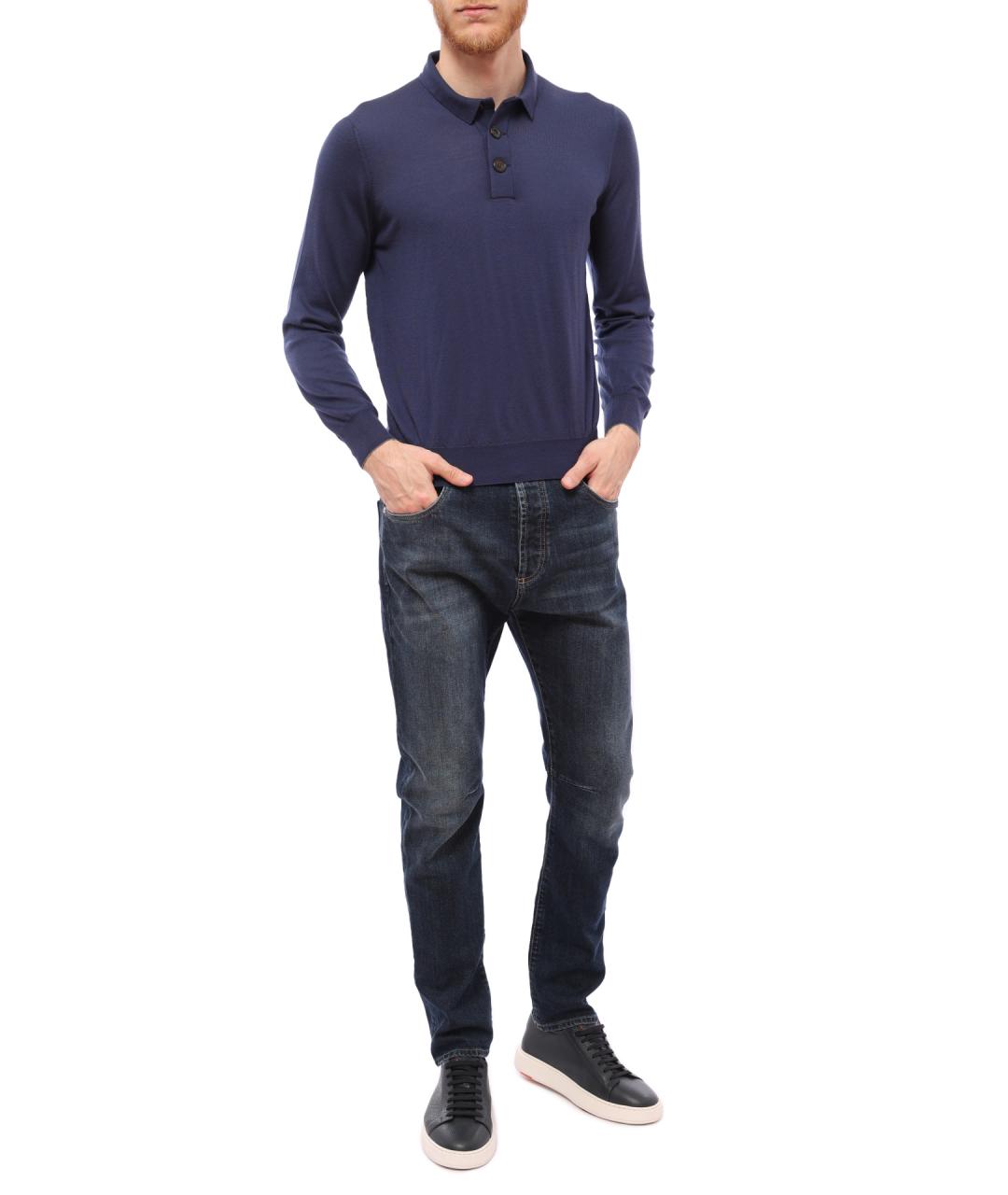 BRUNELLO CUCINELLI Синее поло с длинным рукавом, фото 2