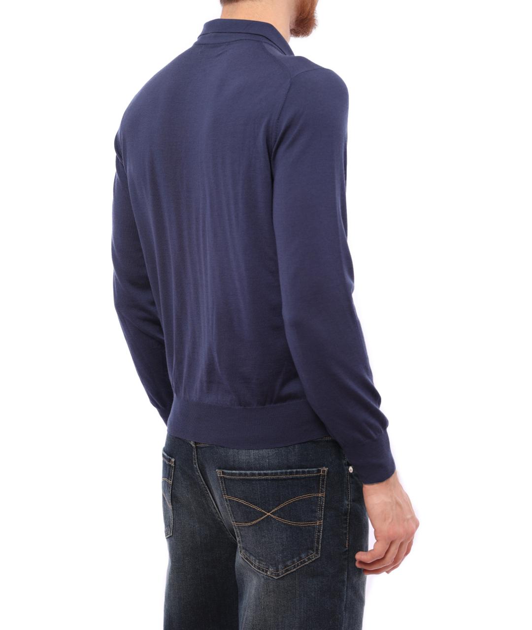 BRUNELLO CUCINELLI Синее поло с длинным рукавом, фото 4