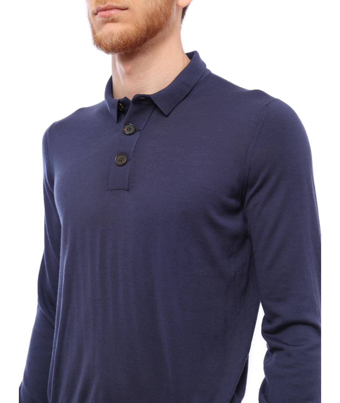 BRUNELLO CUCINELLI Синее поло с длинным рукавом, фото 3